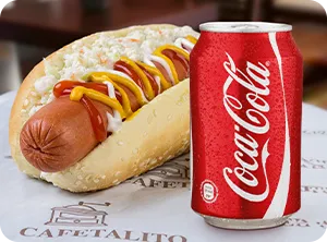 El Cafetalito hotdog y Coca Cola